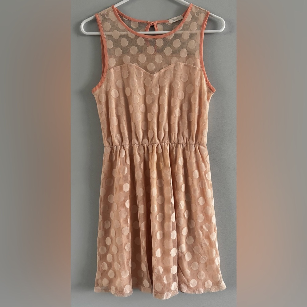 Everly Peach Polka Dot Sleeveless Dress Medium Fully Lined
